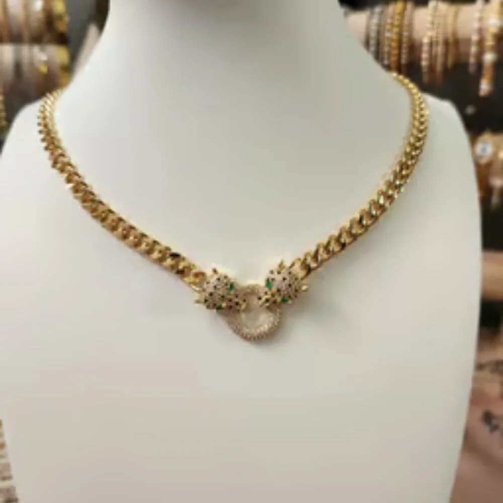 New 14k gold plated leopard jaguar head necklace - Picture 4 of 4